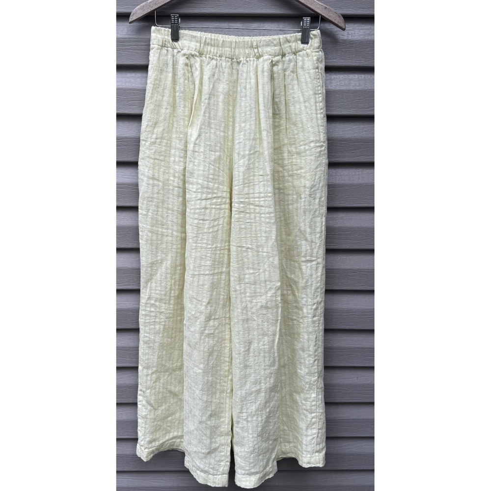 Eileen Fisher Vintage Linen Yellow Wide Leg Pull On Pants Lagenlook Medium